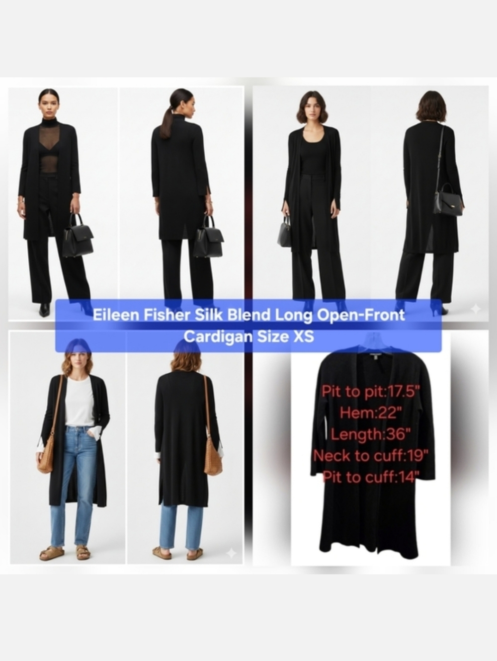 Eileen Fisher Tencel & Silk Longline Open Front Cardigan Size XS
